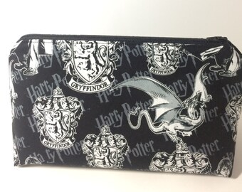 Black and White Gryffindor House Harry Potter Makeup Bag//Cosmetics Bag//Pencil Bag//Gadget Bag
