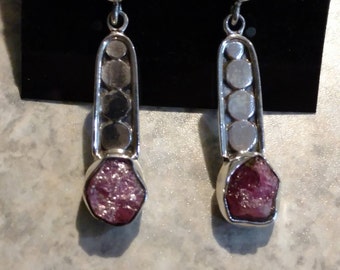 Natural Pink Tourmaline Rough Earrings