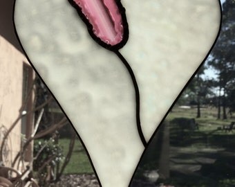 Stained Glass, Heart ,Suncatcher, Love , Agate,Pink, White