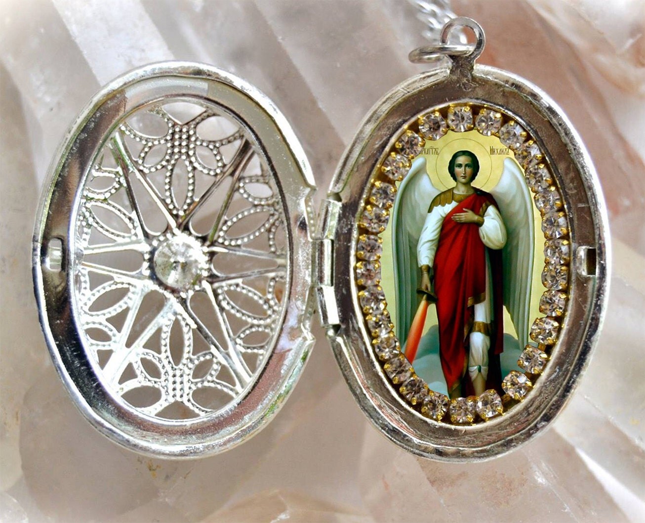 St. Michael Archangel Handmade Locket Necklace Catholic Christian Religious Jewelry Medal