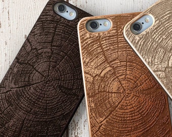 Wood Tree Rings iPhone Case SE 5c 5s 5 6 /6s 7 Plus Case | iPhone 7 Case | Samsung Galaxy S6 / S7 Real Wood Case Laser Engraved Wooden Case