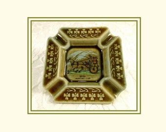 Irish Porcelain Ashtray, Irish Jaunting-Car, Vintage Wade Ashtray, Shamrock Ashtray, Celtic Ashtray, Wade Porcelain Ashtray, Collectible.