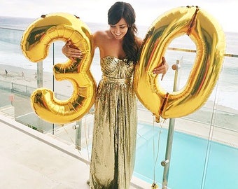 30 Number Balloons | 40" Gold Number Balloons | Metallic Letter Balloons | Birthday Number Balloons | Gold Party Decorations