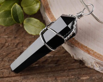 SHUNGITE Pendant Wire Wrapped - Pendant Shungite Jewelry, Shungite Necklace, Wire Wrapped Jewelry, Healing Crystal, Healing Stone E0312