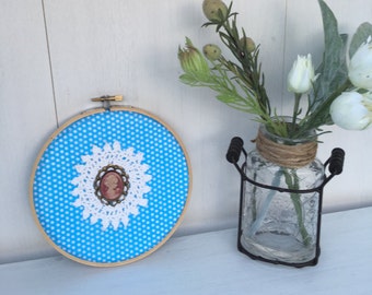 Cameo Embroidery Hoop Art, Handmade Embroidery Hoop, Antique Style Decor, Shabby Chic Rustic Home Decor ~ 6" READY TO SHIP, Gifts under 25