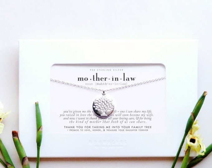 Mother In Law | Mother-in-Law Engagement Wedding Gift From Groom to Bride's Mother New Future | Sterling Silver Family Tree of Life Necklace