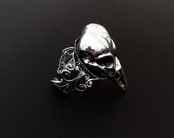 Raven Skull Ring, Gothic Jewelry, Raven Jewelry, Skull Jewelry, Edgar Allan Poe, Silver Skull Ring, Witchy Jewelry, Bird Skull