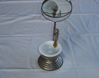 Meuble de rasage, miroir de barbier, Shaving unit, Barber mirror, blaireau Sterilized, pot années 50