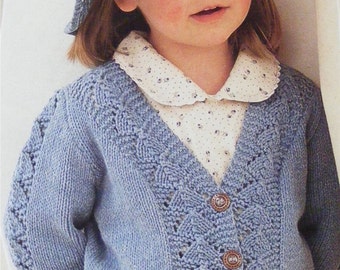 Girls Cardigan PDF Knitting Pattern : Childrens and Toddlers 20, 22, 24, 26, 28 and 30 inch chest . Lacy Patterned . Digital Download