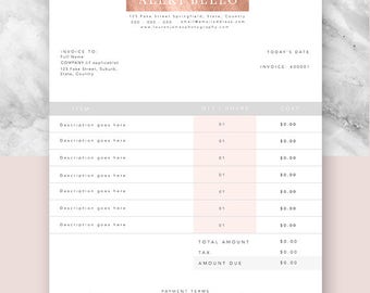 Invoice, Template, Business, Forms, Stationary, Document Template, Photoshop, Editable, Customisable, Premade, Design, Rose Gold, Copper