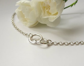Silver Ring Bracelet - Silver Two Circle Bracelet - Linked Ring Bracelet -Friendship Bracelet - Silver Chain Bracelet