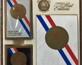 Vintage Olympics 1984 Los Angeles, Congress Mint Editions Olympic Gold Limited Double Set Playing Cards & Score Pad, Olympic Playing Cards