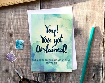 Yay! You Got Ordained! Izzy & Pop Card - Ordination Card - Christian Cards - Christian Gifts - Faith Prints - Watercolour Art