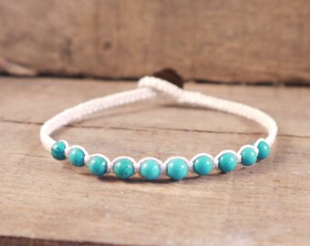 Turquoise Bracelet, Linen Bracelet, Braided bracelet, Surf Bracelet, turquoise jewelry, surf jewelry, natural bracelet, gemstone jewelry