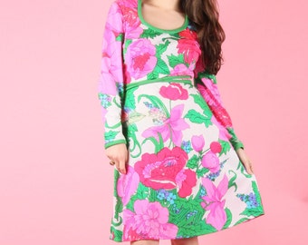 70s Vintage Pink Garden Dress