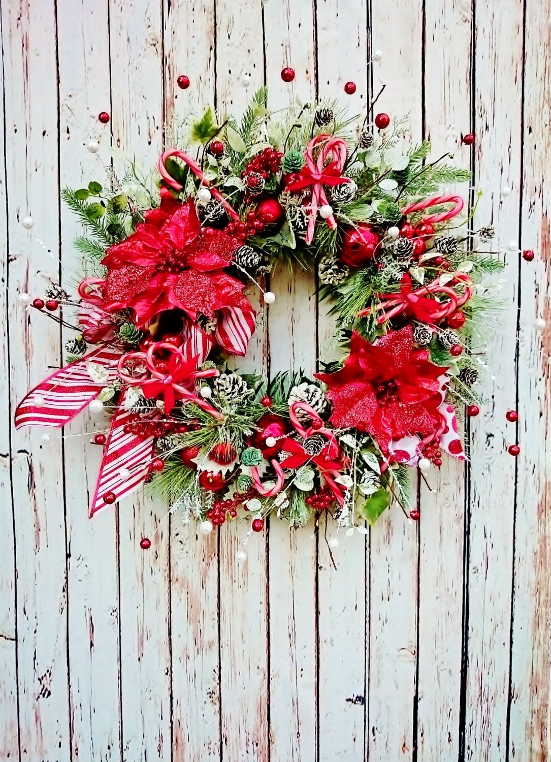 Peppermint Christmas Front Door Wreath Holiday Wreaths Red
