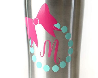 Monogram decal, Monogram sticker, Vinyl monogram decal, Bow monogram decal, Personalized tumbler decal, Personalized sticker, Custom sticker