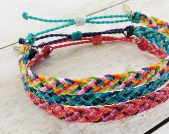 Surfer Bracelet or Anklet, Braided Bracelet or Anklet, Friendship Bracelet, Waterproof Wax Cord, Boho Anklet, Stacking Bracelets, Flat Braid