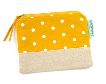 Small Money Purse, Coin Purse, Polka Dot Coin Purse, Yellow Coin Purse, Polka Dot Coin Pouch, Money Pouch, Small Zipper Pouch, Gift for Her