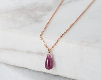 Ruby Gold Necklace, Birthstone Necklace, 18K Gold Necklace, Rose Gold, July Birthstone, Ruby Pendant, Gold Chain Necklace, Birthday Gift