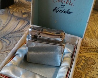 Working Colibri by Kreisler Vintage 1940's West German Art Deco Chrome Pocket Lighter W/ Original Box