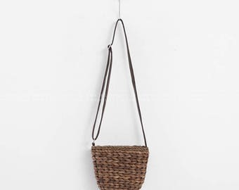 Brown/Ivory thick Sisal Straw Bags - Natural straw bag- Cross straw bag- mini sisal bag - small straw bag - minimalist bag -summer bag