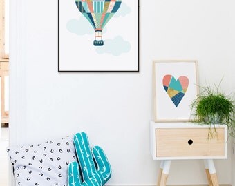 Hot Air Balloon Nursery Wall Art, Scandinavian Nursery Art, Modern Nursery Decor, Balloon Nursery Print, Kids Room Art, Baby Room Printable