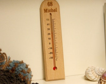 Personalized thermometer in wood, custom gift, name, text engraved, unique housewarming gift, for your house, customized birthday present