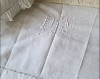 Antique French linen towel with monogram