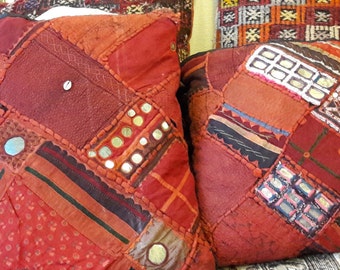 Lovely decorative shabby square cushions pillows patchwork form India, hand sewn inEurope. Highly decorative, vintage, Oriental decor.