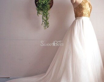 Ivory tutu tulle skirt, long train tutu skirt,bridal skirt, prom skirt