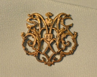 Vintage French Sacred Heart of Mary Raw Brass Emblem 1 Piece 88J