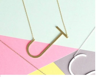 Bridal Shower-Tea Party Gift/ Oversized Letter Necklace/ Sideways Letter Necklace