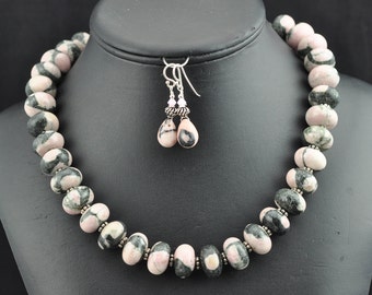Pink Zebra Jasper .925 necklace and earrings set