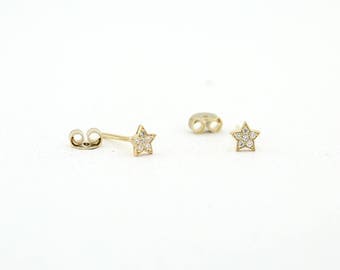 Tiny Star Earrings/ Diamond Star Earrings in 14k Solid Gold/ Tiny Diamond Earrings/ Tiny Stud Earrings/ Tiny Diamond Studs/ Graduation Gift