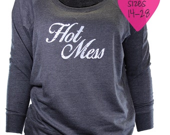 plus size. womens plus size clothing. plus size sweatshirt. plus size off the shoulder. hot mess shirt. plus size graphic tees. missyfitte