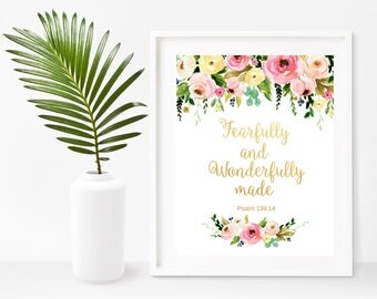 Psalm 139, Fearfully And Wonderfully Made, Nursery Bible Print, Bible Quote Print, Scripture Printable, Baptism Gift, Baby Shower Gift