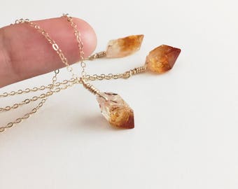 Raw Citrine Necklace Raw Crystal Necklace Citrine Pendant Wire wrapped Pendant Raw Citrine Jewelry Citrine Quartz Necklace Healing Crystal