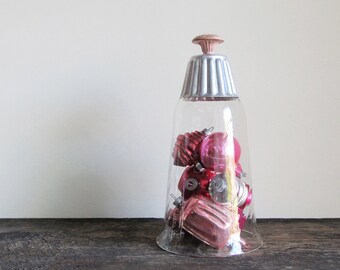 Glass Cloche Display With Decorative Metal Knob and Vintage Jello Mold Top