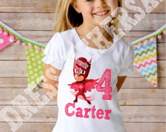 PJ Masks birthday girl shirt with name ruffle or plain long or short sleeve