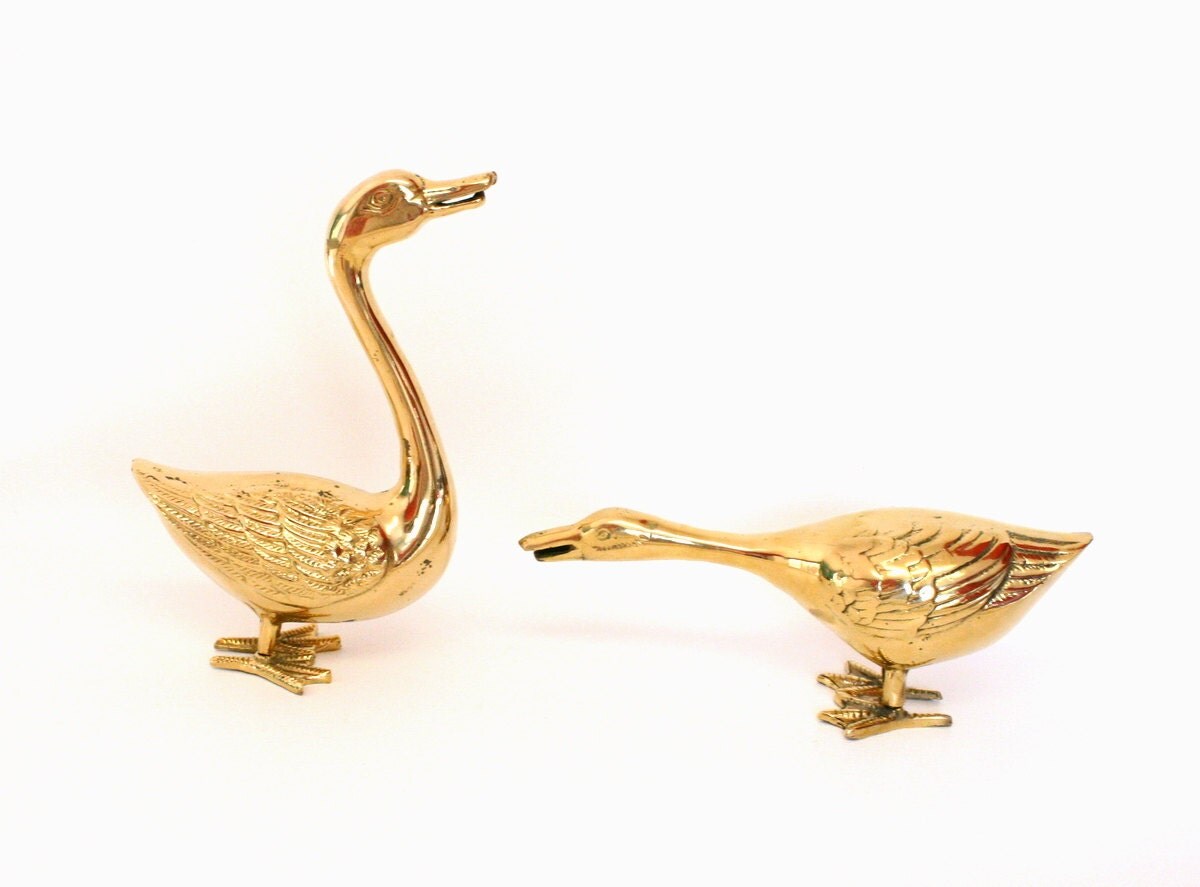 Pair of Vintage Brass Goose Figurines
