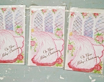 3 Vintage Baby Girl Cards. Vintage Christening Cards. New Old Stock. Blank Card. Baby Card. Evelopes. Paper Ephemera. Vintage Card Lot.