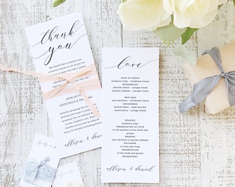 Instant Printable Wedding Program Template | INSTANT DOWNLOAD | Modern Script | Flat Tea Length | Editable Colors | Mac or PC | Word & Pages