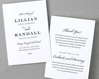 Wedding Program Template, Printable Wedding Program, Folded, Order of Service, Formal Script, Cheap Programs, Mac or PC, INSTANT DOWNLOAD