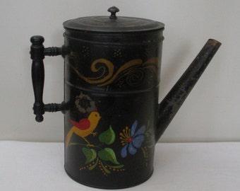Vintage Tole Painted Tin Coffee Pot - Toleware