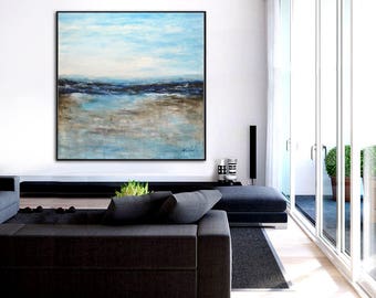 Original Large Abstract Painting Modern Art Blue Ocean Painting Acrylic painting Contemporary Landscape Oil Painting Wall Art by Sky Whitman