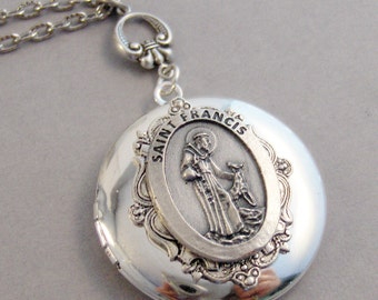 Saint Francis,Animal Saint,Saint For Animals,Animal,Woodland,Necklace,Locket,Silver Locket,Mens,Medal,Saint,Mens Gift,Valleygirldesigns