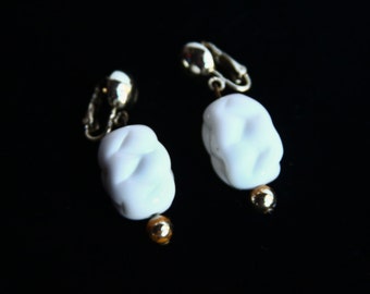 Milk Glass Earrings ~ Vintage Chunky White Earrings ~ Venetian Art Glass Beaded Jewelry ~ Vintage White Glass