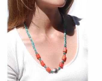 Turquoise and Coral necklace | Coral & Turquoise necklace | Turquoise jewelry | Coral jewlery | Colorful Necklace | Best Statement Necklace