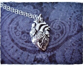 Silver Anatomical Heart Necklace - Sterling Silver Anatomical Heart Charm on a Delicate Sterling Silver Cable Chain or Charm Only